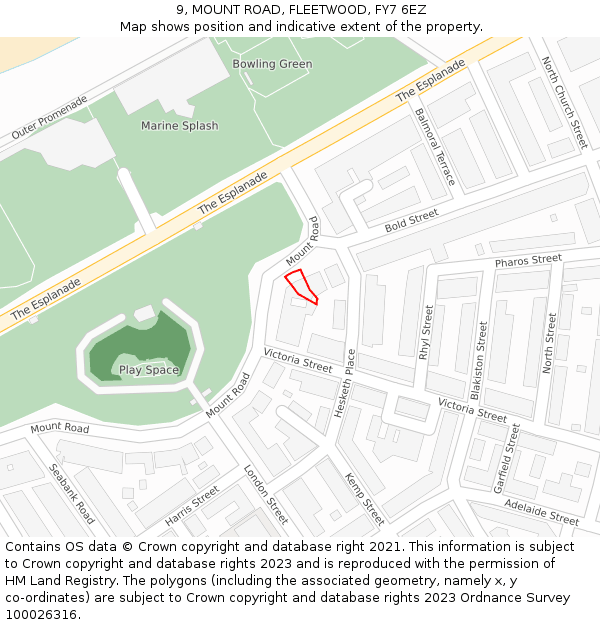 9, MOUNT ROAD, FLEETWOOD, FY7 6EZ: Location map and indicative extent of plot