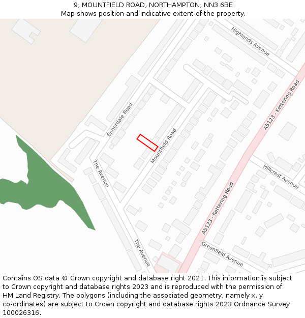 9, MOUNTFIELD ROAD, NORTHAMPTON, NN3 6BE: Location map and indicative extent of plot