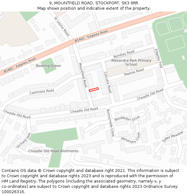 9, MOUNTFIELD ROAD, STOCKPORT, SK3 9RR: Location map and indicative extent of plot