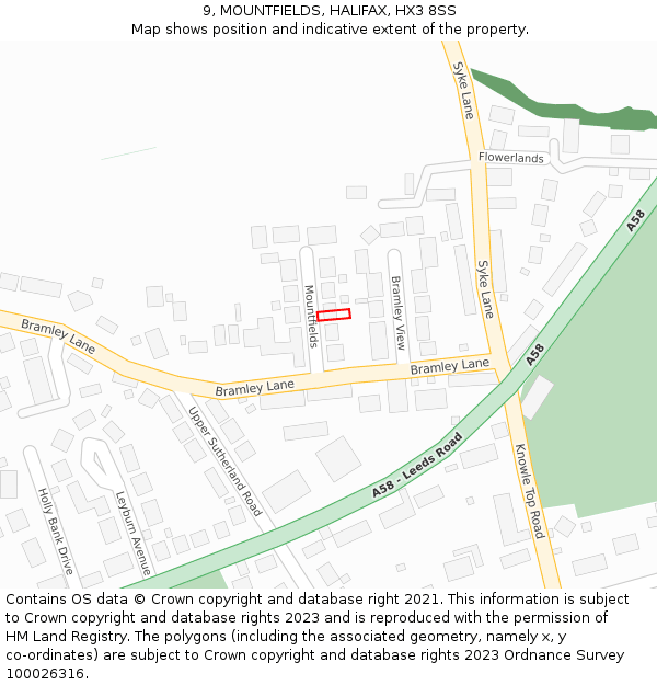 9, MOUNTFIELDS, HALIFAX, HX3 8SS: Location map and indicative extent of plot