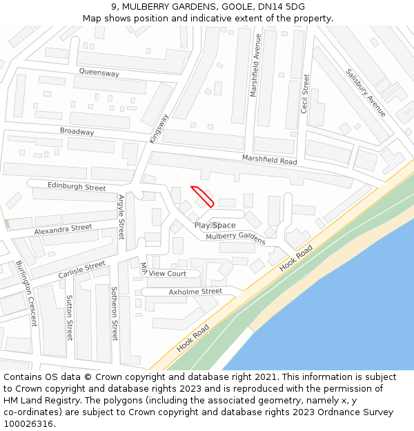 9, MULBERRY GARDENS, GOOLE, DN14 5DG: Location map and indicative extent of plot