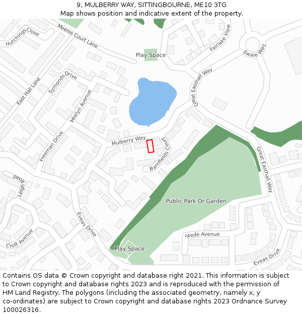 9, MULBERRY WAY, SITTINGBOURNE, ME10 3TG: Location map and indicative extent of plot
