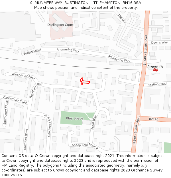 9, MUNMERE WAY, RUSTINGTON, LITTLEHAMPTON, BN16 3SA: Location map and indicative extent of plot