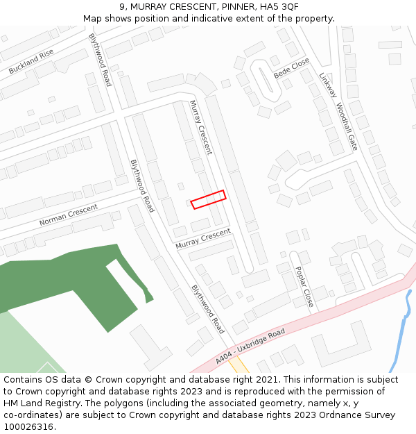 9, MURRAY CRESCENT, PINNER, HA5 3QF: Location map and indicative extent of plot