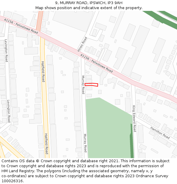 9, MURRAY ROAD, IPSWICH, IP3 9AH: Location map and indicative extent of plot