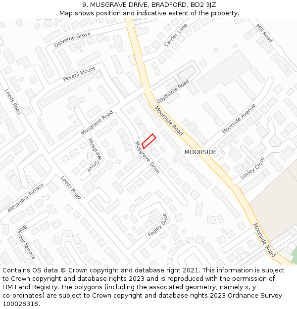 9, MUSGRAVE DRIVE, BRADFORD, BD2 3JZ: Location map and indicative extent of plot