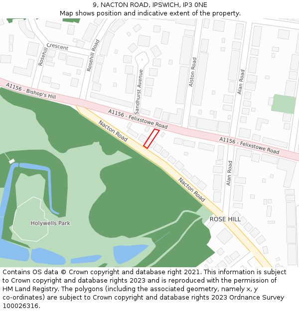 9, NACTON ROAD, IPSWICH, IP3 0NE: Location map and indicative extent of plot