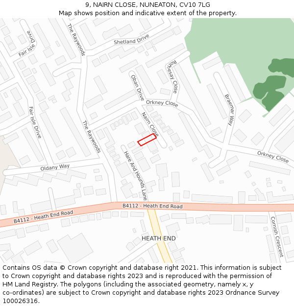 9, NAIRN CLOSE, NUNEATON, CV10 7LG: Location map and indicative extent of plot