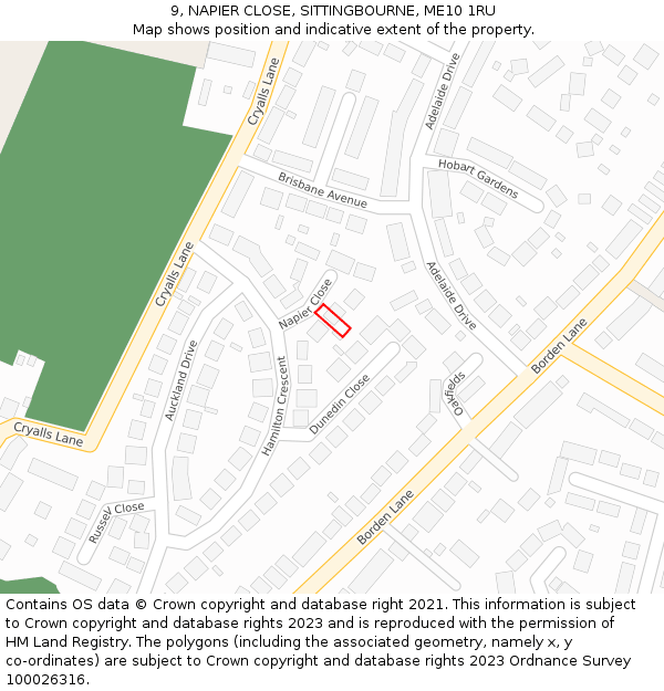 9, NAPIER CLOSE, SITTINGBOURNE, ME10 1RU: Location map and indicative extent of plot