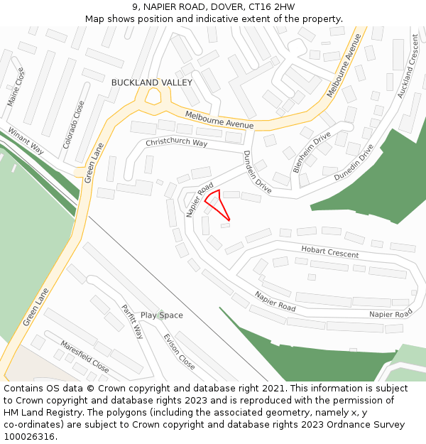 9, NAPIER ROAD, DOVER, CT16 2HW: Location map and indicative extent of plot