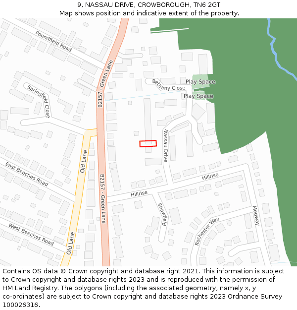 9, NASSAU DRIVE, CROWBOROUGH, TN6 2GT: Location map and indicative extent of plot