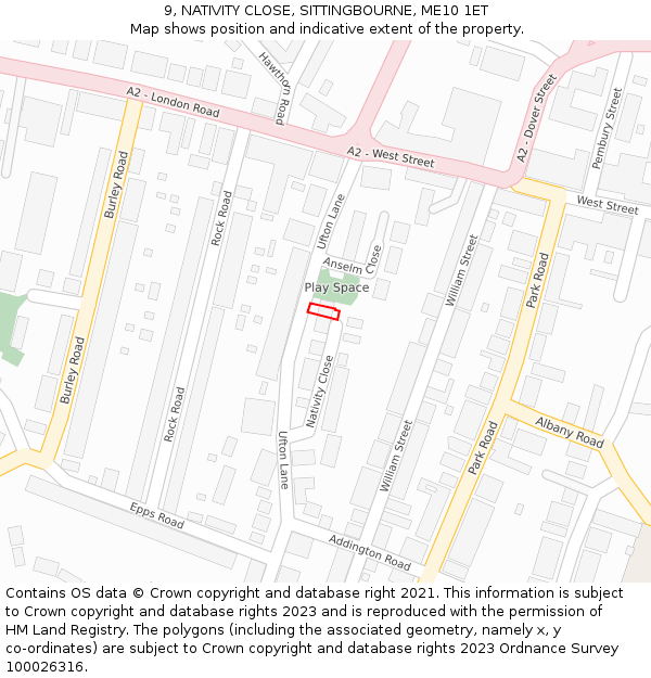 9, NATIVITY CLOSE, SITTINGBOURNE, ME10 1ET: Location map and indicative extent of plot