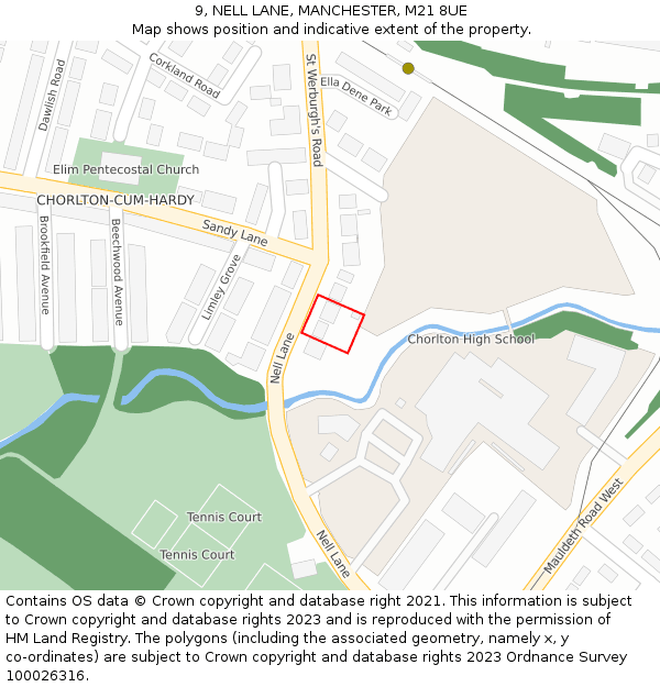 9, NELL LANE, MANCHESTER, M21 8UE: Location map and indicative extent of plot