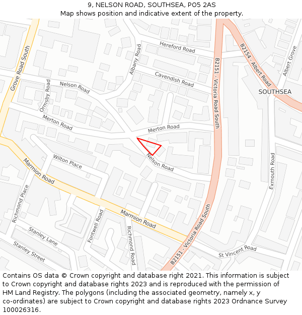 9, NELSON ROAD, SOUTHSEA, PO5 2AS: Location map and indicative extent of plot