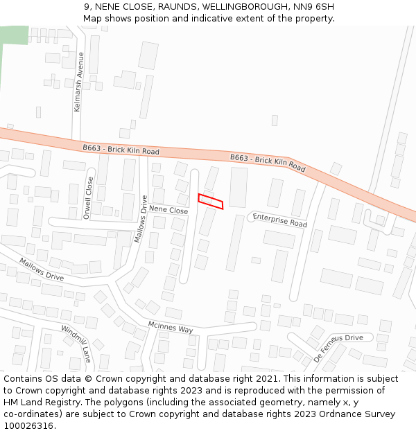 9, NENE CLOSE, RAUNDS, WELLINGBOROUGH, NN9 6SH: Location map and indicative extent of plot