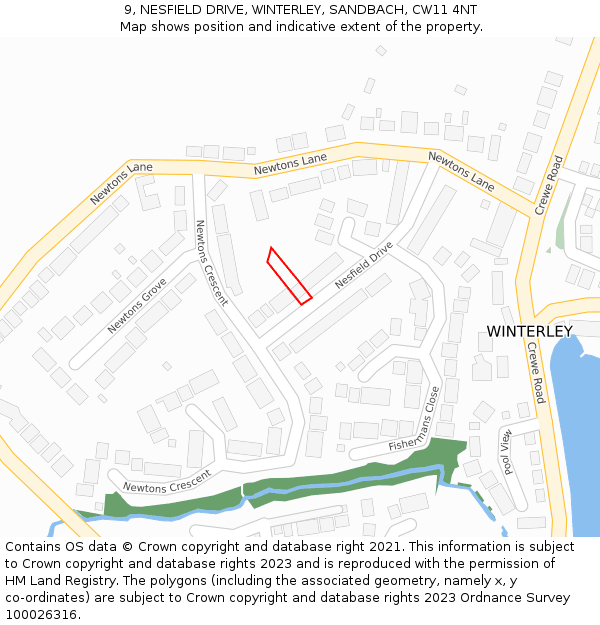 9, NESFIELD DRIVE, WINTERLEY, SANDBACH, CW11 4NT: Location map and indicative extent of plot