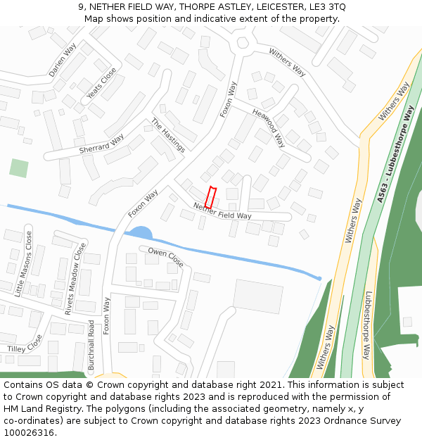 9, NETHER FIELD WAY, THORPE ASTLEY, LEICESTER, LE3 3TQ: Location map and indicative extent of plot