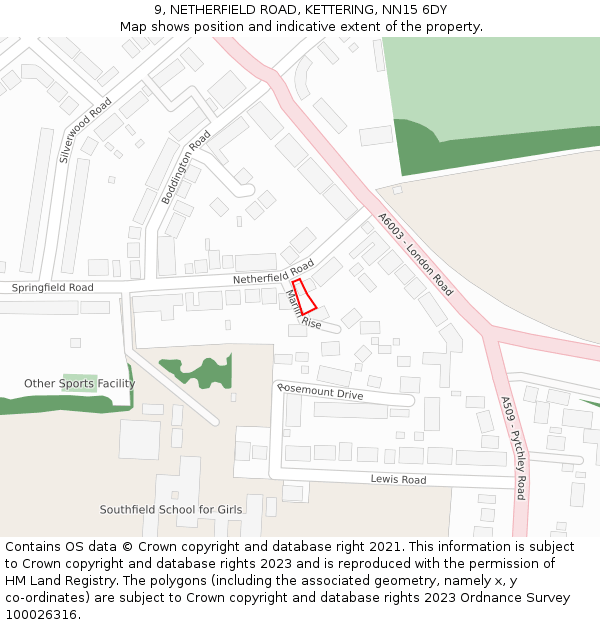 9, NETHERFIELD ROAD, KETTERING, NN15 6DY: Location map and indicative extent of plot