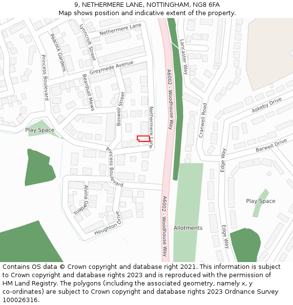 9, NETHERMERE LANE, NOTTINGHAM, NG8 6FA: Location map and indicative extent of plot