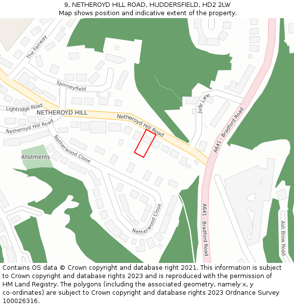 9, NETHEROYD HILL ROAD, HUDDERSFIELD, HD2 2LW: Location map and indicative extent of plot