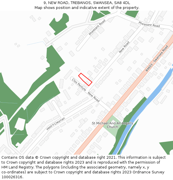 9, NEW ROAD, TREBANOS, SWANSEA, SA8 4DL: Location map and indicative extent of plot