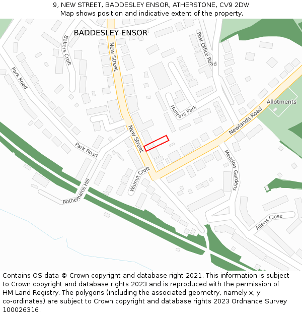 9, NEW STREET, BADDESLEY ENSOR, ATHERSTONE, CV9 2DW: Location map and indicative extent of plot