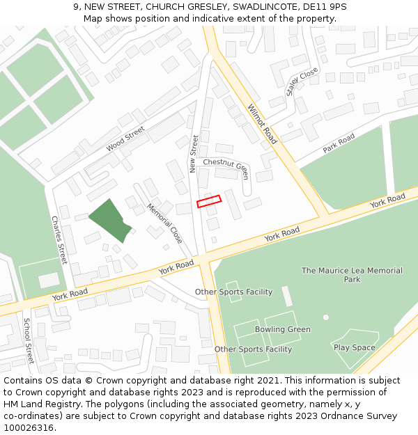 9, NEW STREET, CHURCH GRESLEY, SWADLINCOTE, DE11 9PS: Location map and indicative extent of plot