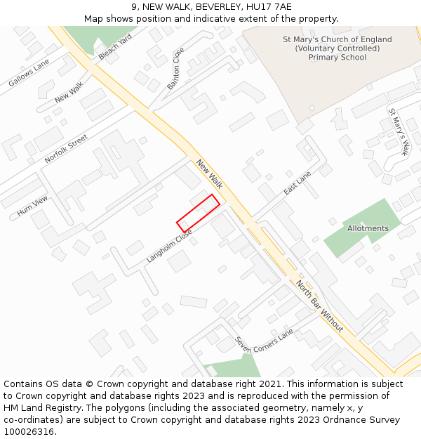 9, NEW WALK, BEVERLEY, HU17 7AE: Location map and indicative extent of plot