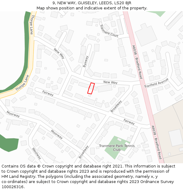 9, NEW WAY, GUISELEY, LEEDS, LS20 8JR: Location map and indicative extent of plot