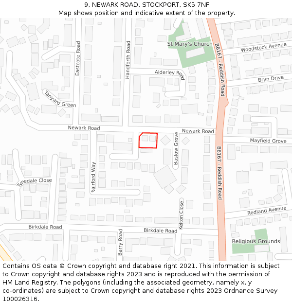 9, NEWARK ROAD, STOCKPORT, SK5 7NF: Location map and indicative extent of plot