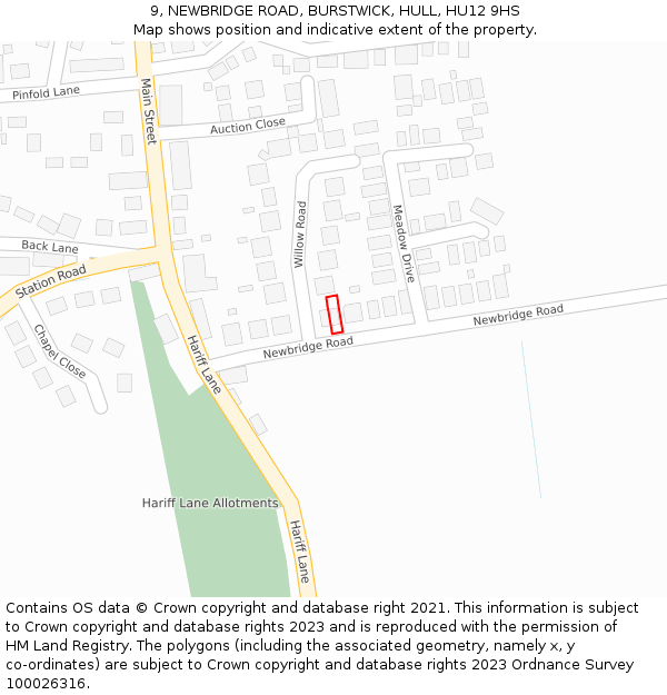 9, NEWBRIDGE ROAD, BURSTWICK, HULL, HU12 9HS: Location map and indicative extent of plot