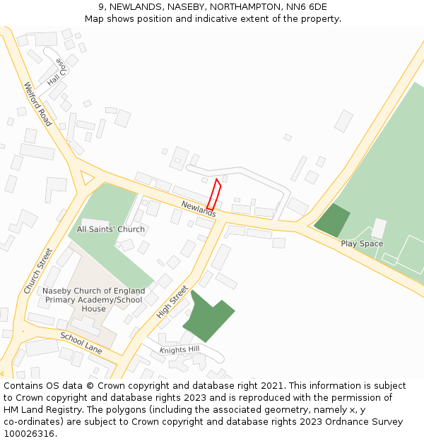 9, NEWLANDS, NASEBY, NORTHAMPTON, NN6 6DE: Location map and indicative extent of plot