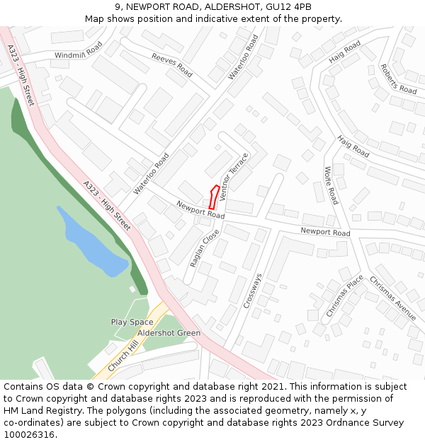 9, NEWPORT ROAD, ALDERSHOT, GU12 4PB: Location map and indicative extent of plot