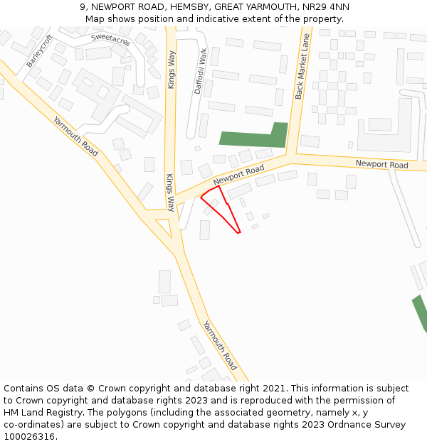 9, NEWPORT ROAD, HEMSBY, GREAT YARMOUTH, NR29 4NN: Location map and indicative extent of plot