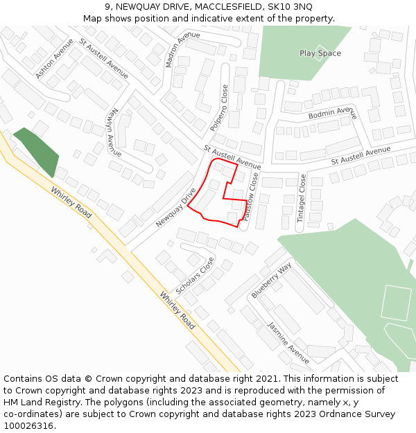 9, NEWQUAY DRIVE, MACCLESFIELD, SK10 3NQ: Location map and indicative extent of plot