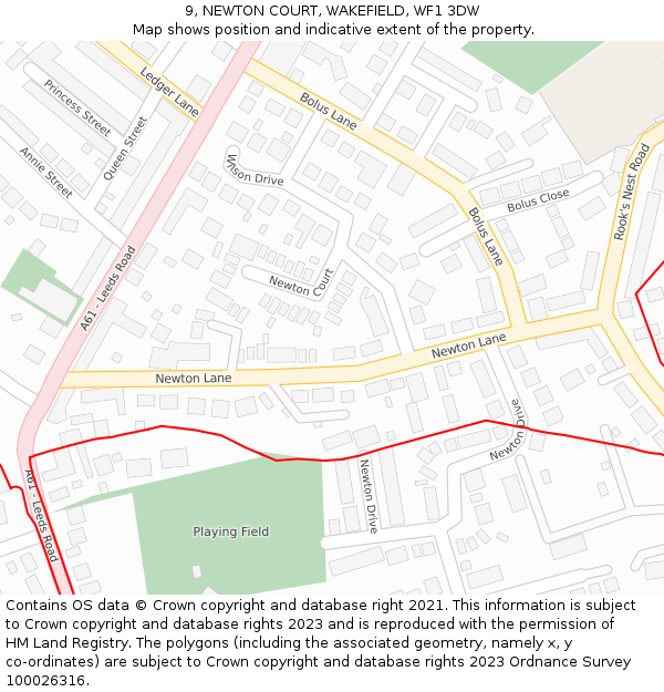 9, NEWTON COURT, WAKEFIELD, WF1 3DW: Location map and indicative extent of plot