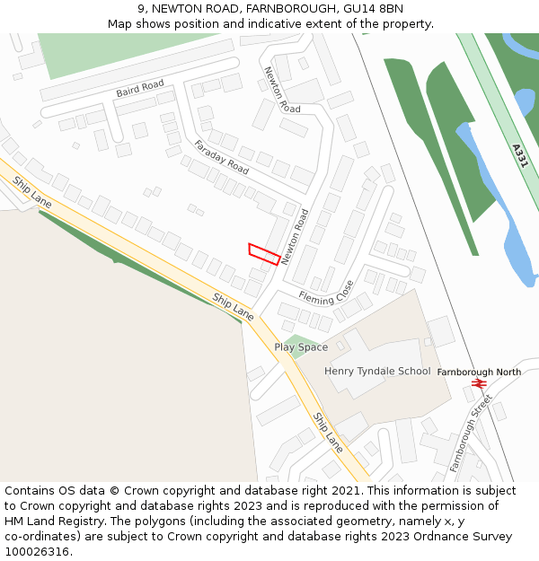 9, NEWTON ROAD, FARNBOROUGH, GU14 8BN: Location map and indicative extent of plot