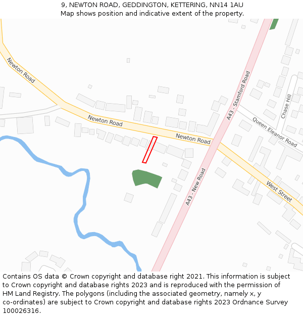 9, NEWTON ROAD, GEDDINGTON, KETTERING, NN14 1AU: Location map and indicative extent of plot