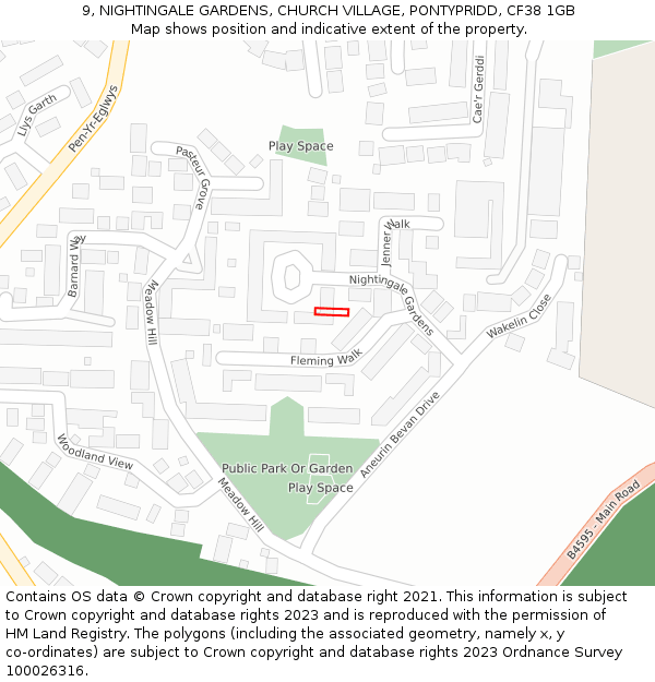 9, NIGHTINGALE GARDENS, CHURCH VILLAGE, PONTYPRIDD, CF38 1GB: Location map and indicative extent of plot