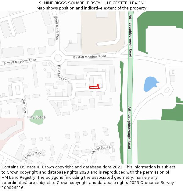9, NINE RIGGS SQUARE, BIRSTALL, LEICESTER, LE4 3NJ: Location map and indicative extent of plot