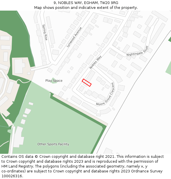 9, NOBLES WAY, EGHAM, TW20 9RG: Location map and indicative extent of plot