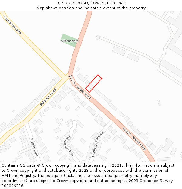 9, NODES ROAD, COWES, PO31 8AB: Location map and indicative extent of plot