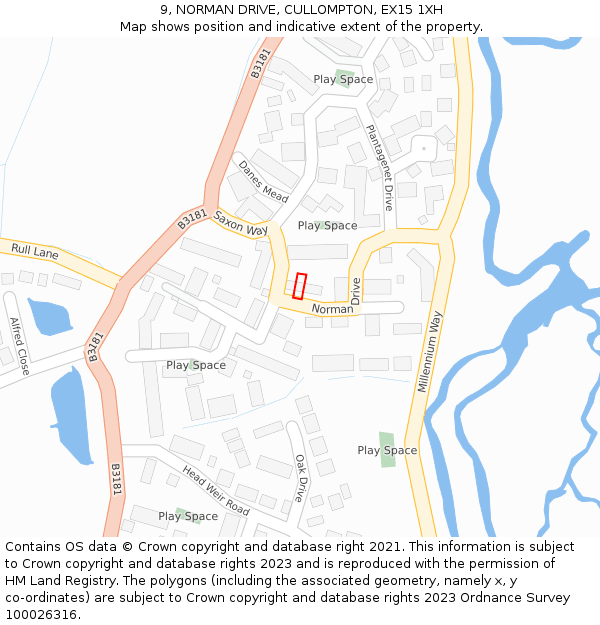 9, NORMAN DRIVE, CULLOMPTON, EX15 1XH: Location map and indicative extent of plot
