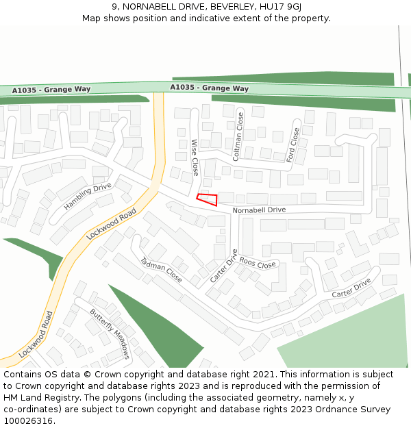 9, NORNABELL DRIVE, BEVERLEY, HU17 9GJ: Location map and indicative extent of plot