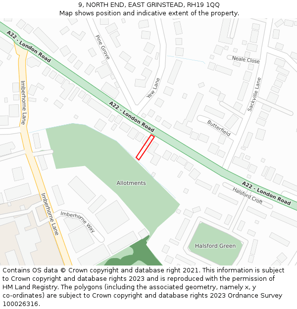 9, NORTH END, EAST GRINSTEAD, RH19 1QQ: Location map and indicative extent of plot