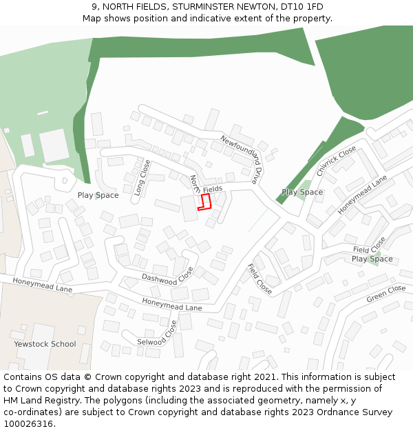 9, NORTH FIELDS, STURMINSTER NEWTON, DT10 1FD: Location map and indicative extent of plot