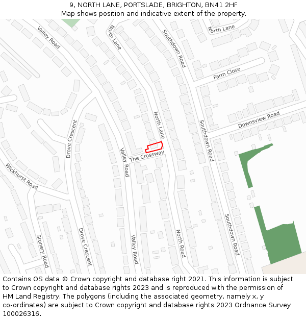 9, NORTH LANE, PORTSLADE, BRIGHTON, BN41 2HF: Location map and indicative extent of plot