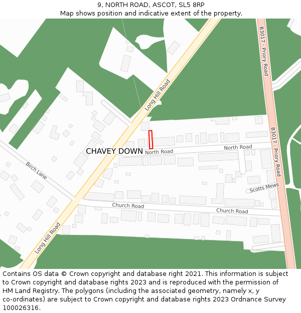 9, NORTH ROAD, ASCOT, SL5 8RP: Location map and indicative extent of plot
