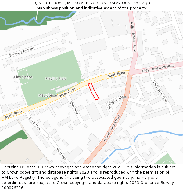 9, NORTH ROAD, MIDSOMER NORTON, RADSTOCK, BA3 2QB: Location map and indicative extent of plot