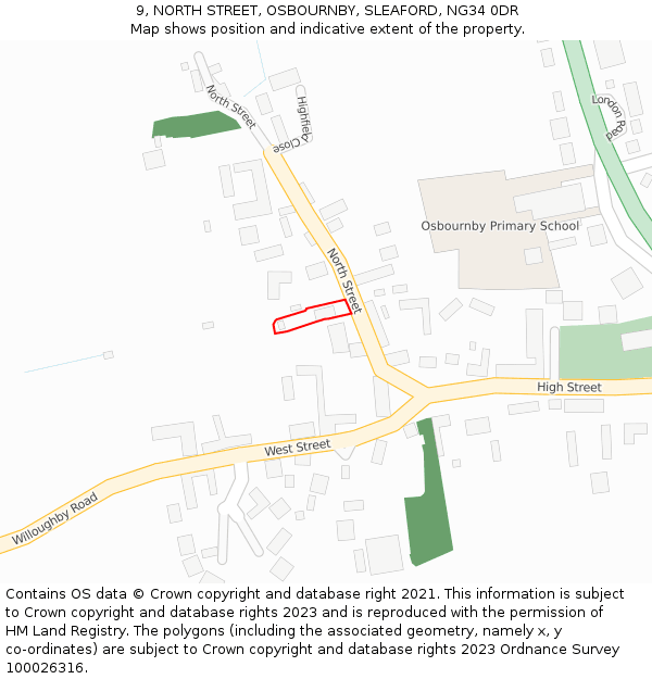 9, NORTH STREET, OSBOURNBY, SLEAFORD, NG34 0DR: Location map and indicative extent of plot